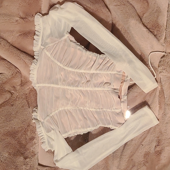 White sheer nude off shoulder top - Picture 4 of 4